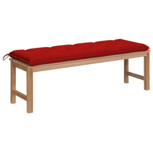 Ławka ogrodowa z czerwoną poduszką, 150 cm, lite drewno tekowe