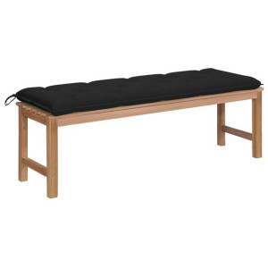 Ławka ogrodowa z czarną poduszką, 150 cm, lite drewno tekowe