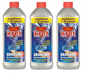 3 x Granulki do udrażniania rur Kret 800 g