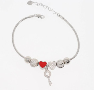 Srebrna Bransoletka pr 925 charms Serca Klucz Beadts - grawer gratis