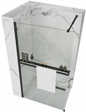 Ścianka Prysznicowa AERO BLACK 90x195 8mm + Półka