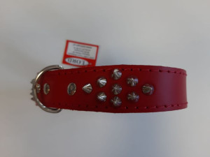 LORD Obroża skórzana ćwieki 30mm/55cm czerwony