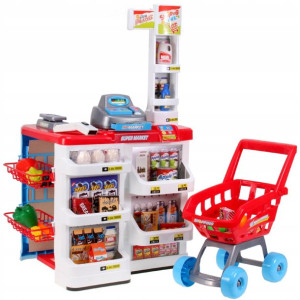 Supermarket Sklep Stragan Z Wózkiem Kasa Skaner