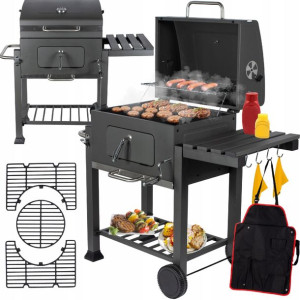 Duży Grill Węglowy Ogrodowy Żeliwny + Fartuch