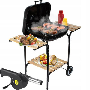 Duży Grill Węglowy Ogrodowy Z Półkami + Dmuchawa
