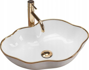 Umywalka Nablatowa Pearl Gold Edge Ceramiczna Rea