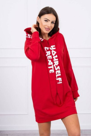 Modna Dresowa Sukienka Bluza Oversize Czerwona