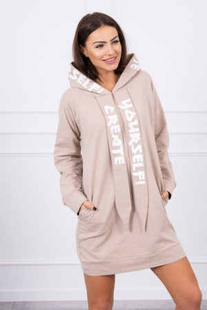 Modna Dresowa Sukienka Bluza Oversize Beżowa