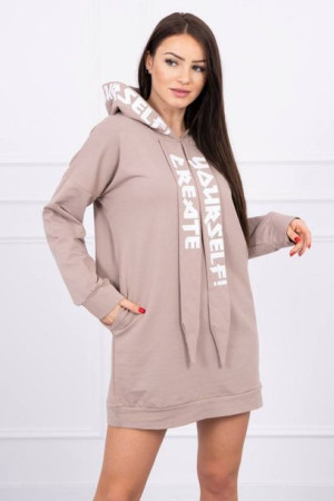 Modna Dresowa Sukienka Bluza Oversize Cappuccino