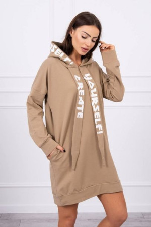 Modna Dresowa Sukienka Bluza Oversize Camelowa