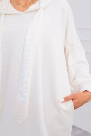 Modna Dresowa Sukienka Bluza Logo Ecru