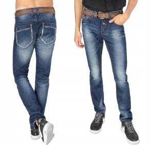 Spodnie Męskie Jeansy Rurki Jeans Pasek D011 80 cm