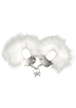 Kajdanki Śmieszna zabawka kadanki Metallic Handcuffs,feather cov.. White