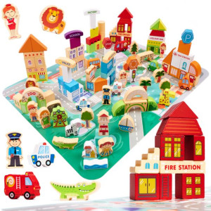 Klocki drewniane edukacyjne miasto puzzle 120el.