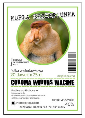 Zestaw etykiet na alkohol Kurła szczepiunka Covid