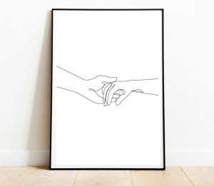 Obraz Plakat Linie Jedna Linia Ręce Dłon Miłość A3