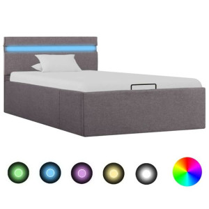Łóżko ze schowkiem i LED taupe tkanina 100x200cm
