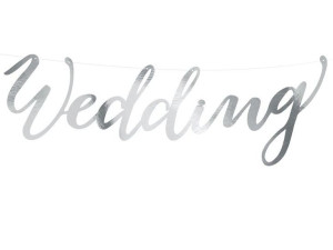Baner Weselny napis Wedding srebrny GRL38-018