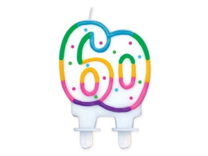 Świeczka na tort cyfra 60 kolorowa 1 sztuka PF-SCK60
