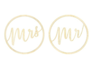 Drewniane zawieszki dekoracyjne na Ślub Wesele Mr Mrs 38cm 2 sztuki ZDD1-10