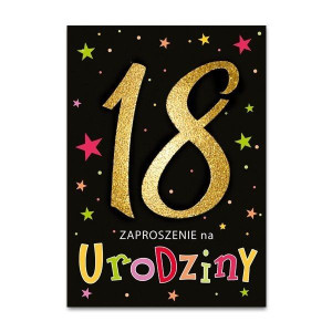 Zaproszenie na 18 urodziny osiemnastkę brokatowe czarne + koperta 1 sztuka