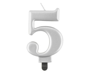 Świeczka cyfra 5 srebrna metaliczna 1 sztuka PF-SCS5