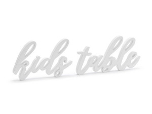 Biały drewniany napis Kids table DN2-008
