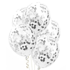 Balony przezroczyste ze srebrnym konfetti 30cm 4 sztuki 400108