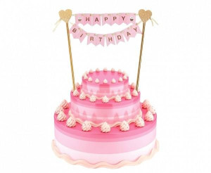 Zestaw dekoracji na tort girlanda Happy Birthday 25cm QT-DHBR