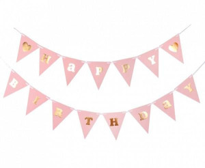 Baner urodzinowy Happy Birthday różowy 300cm 1szt QT-GHBR