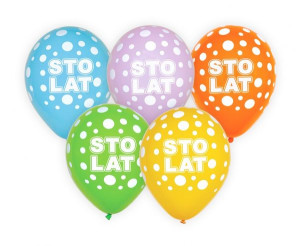 Balony na urodziny z napisem Sto Lat kolorowe 5 sztuk GZ-STL5