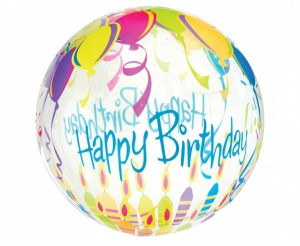 Balon kryształowy Happy Birthday okrągły 46cm KR-18HB