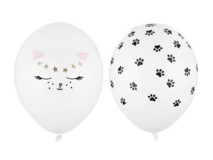 Balony Kotek mix wzorów białe 30cm 50szt SB14P-306-008