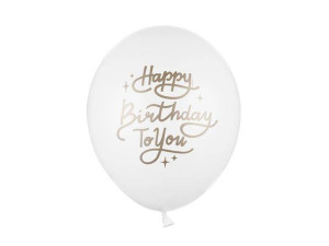 Balony Happy Birthday To You białe ze złotym napisem 30cm 50szt SB14P-305-0