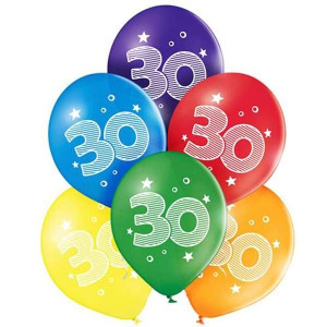 Balony na 30 urodziny kolorowe 25cm 6 sztuk 6000049