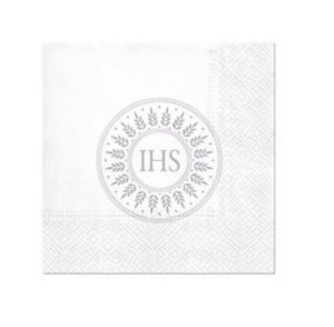 Serwetki komunijne srebrne IHS białe 33x33cm 20 sztuk SDL101308