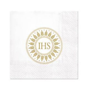Serwetki komunijne złoty IHS białe 33x33cm 20 sztuk SDL101309