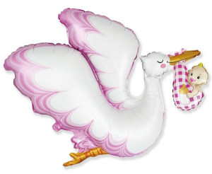 Balon foliowy bocian Baby Shower różowy 60cm 1 sztuka B901825