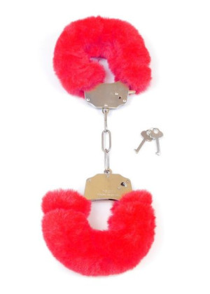 Metalowe Solidne Kajdanki z Czerwonym Futerkiem - Furry Cuffs