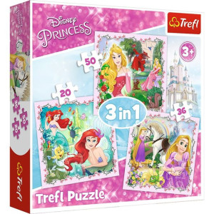 Puzzle 3w1 Roszpunka, Aurora i Arielka 3+ Trefl