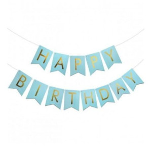 Girlanda Transparent Niebiesko Złota 2m Happy Birthday 2m