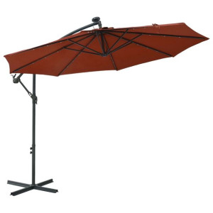 Parasol wiszący z LED i stalowym słupkiem, terakota