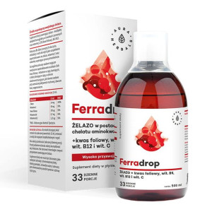 Aura Herbals Ferradrop - Żelazo w płynie + Kwas foliowy - 500ml
