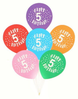 Balony Lateksowe Happy Birthday Cyfra 5 Mix 6szt