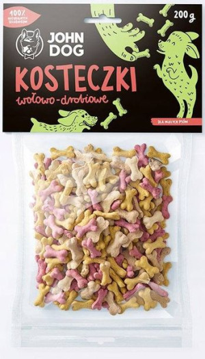 John Dog CIASTKA MAŁE KOSTKI MIX SMAKÓW 200g smakołyki treserki dla psów