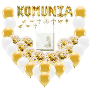 Duży zestaw balonów i dekoracji na Pierwszą Komunię Świętą 63el. zes-KOMUNI