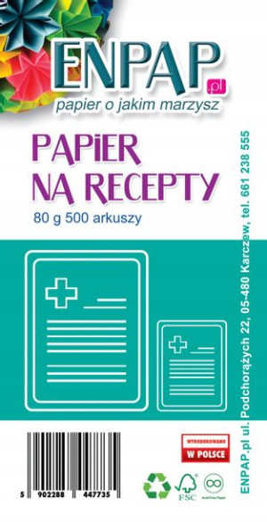 Papier Ksero 1/3 A4 Biały Recepty 80g 500 Ark