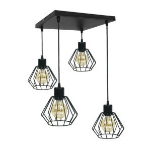 Lampa Wisząca Sufitowa Plafon Kwadrat Diament Czarna Moderno