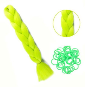 Włosy Syntetyczne Na Warkoczyki 120cm Neon Zielony Gumki Gratis 200szt