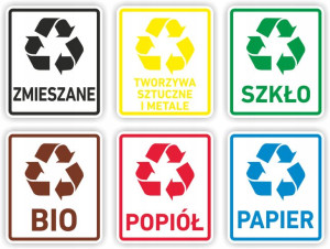 ZESTAW Naklejki na kosze segregacja śmieci nalepki